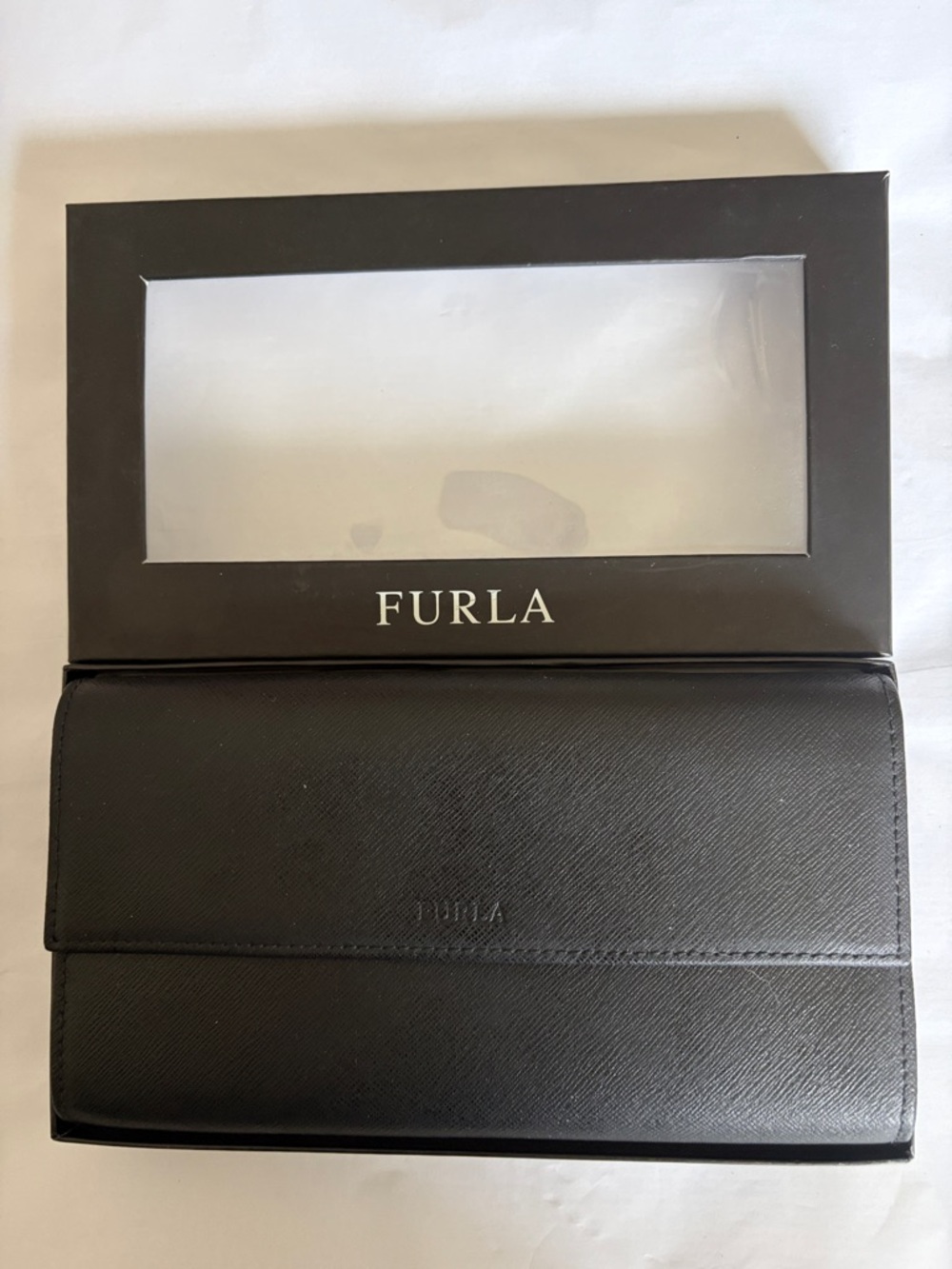 Furla Black Textured Saffiano Long Leather Wallet